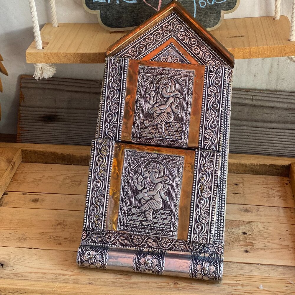 Vintage Hand Hammered Ganesha Letter Box Wall Decor Functional Silver Art